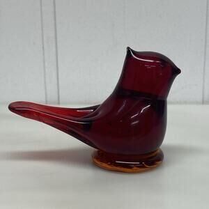 VTG 1992 Cardinal Red Bird Art Glass Amberina Base Signed W WARD
